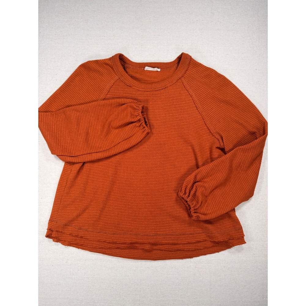 Altar'd State Womens Burnt Orange Waffle Knit Thermal Top Raglan Sleeve Small